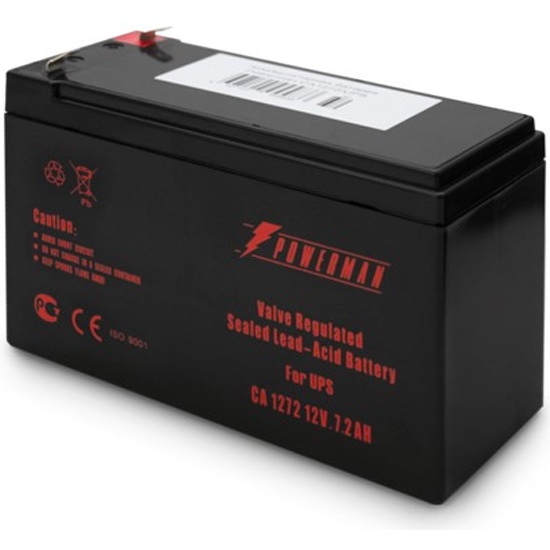 Батарея POWERMAN Battery CA1272, напряжение 12В, емкость 7Ач,макс. ток разряда 105А, макс. ток заряда 2.1А, свинцово-кислотная типа AGM, тип клемм F2, Д/Ш/В 151/65/94, 2.21 кг./ Battery POWERMAN Battery CA1272, voltage 12V, capacity 7Ah, max. discharge cu