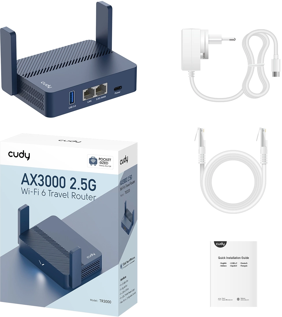 Cudy TR3000 Маршрутизатор , AX3000, 2,5 Гбит/с (WAN) + 1 Гбит/с (LAN)1 USB3.0, MU-MIMO, Mesh