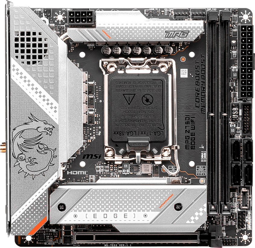 MSI MPG Z790I EDGE WIFI Материнская плата LGA17002DDR5,1PCI-Ex16,3M.2,4SATA3,2USB3.2Gen2x2,