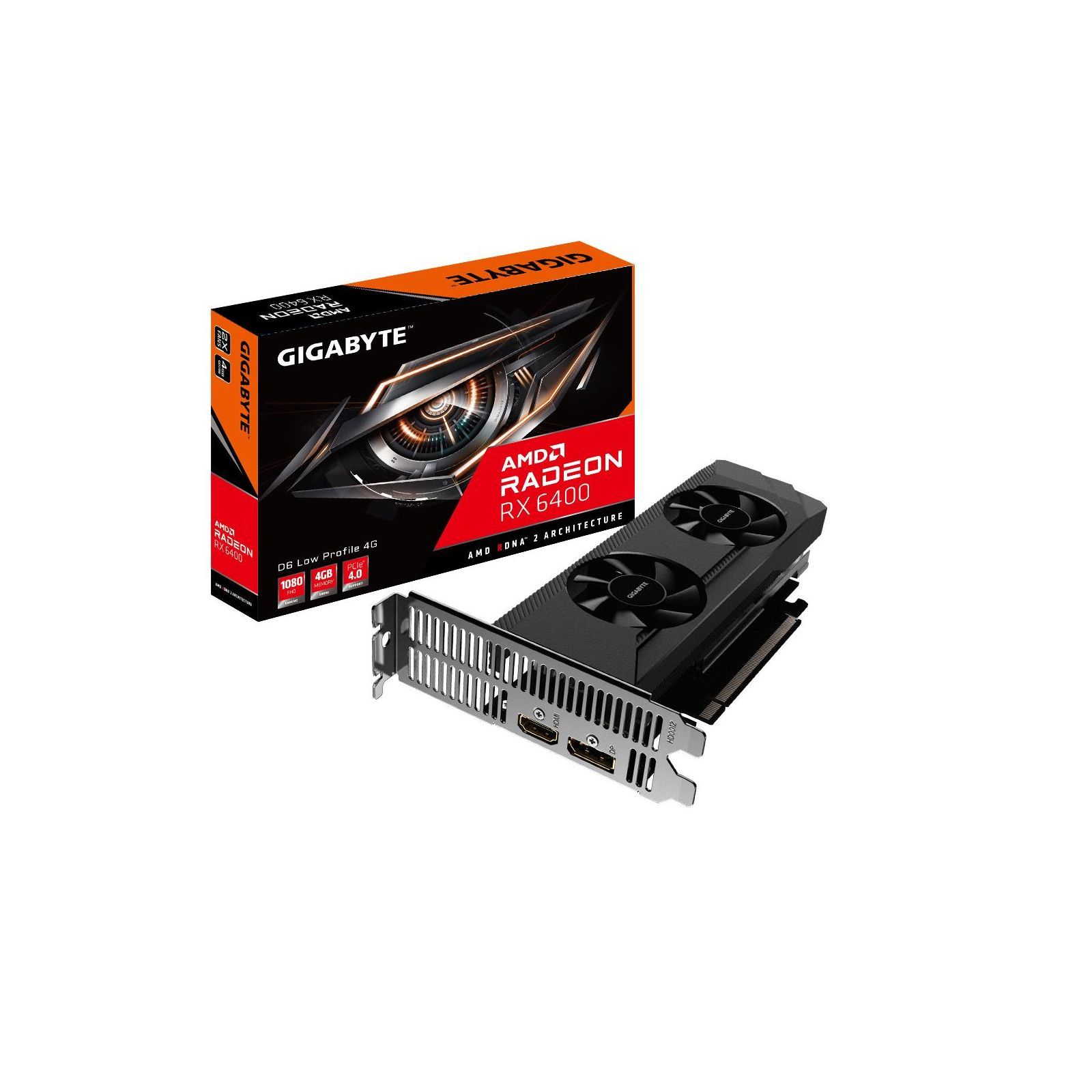 Видеокарта/ VGA GIGABYTE AMD RADEON RX 6400 D6 LOW PROFILE 4G 4GB, GDDR6/64-bit, PCIe 4.0, 1xHDMI 2.1, 1xDP, 2-slot