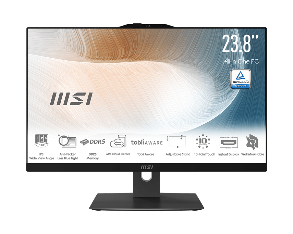 Моноблок/ MSI Modern AM242P 1M-1663XRU 23.8"(1920x1080 (матовый) IPS)/Intel Core 5 120U(1.4Ghz)/16384Mb/2000+256PCISSDGb/noDVD/Int:Intel® Graphics/Cam/BT/WiFi/war 1y/4.65kg/Black/noOS + Wireless KB+M