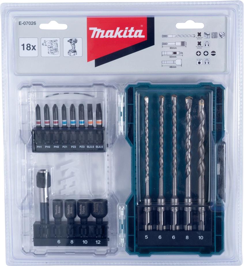 Набор бит и сверл Makita E-07026 по бет/кирп (18пред.) для шуруповертов/дрелей Набор бит и сверл Makita E-07026 по бет/кирп (18пред.) для шуруповертов/дрелей